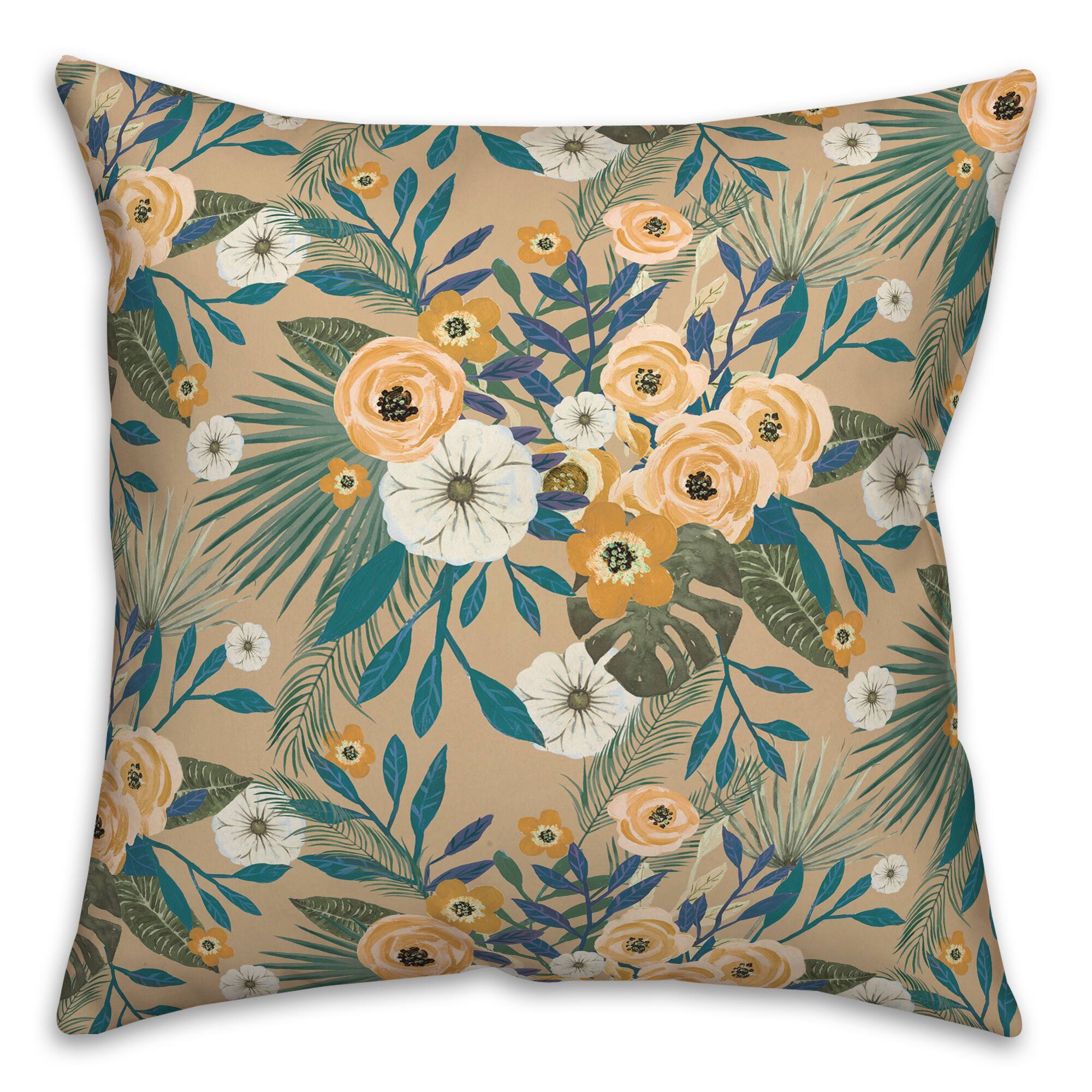 Tropical Floral Square Throw Pillow